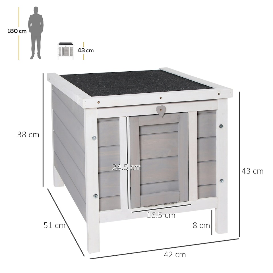 image 1 of PawHut Rabbit Hutch, Bunny Cage Outdoor Wooden House w/ Asphalt Roof, Grey
