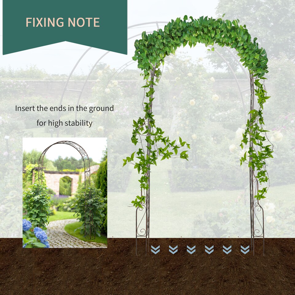 image 1 of Outsunny Metal Garden Arch Trellis, Decorative Arbour Archway for Walkway Path Ceremony Wedding Party, 120 x 30 x 226cm