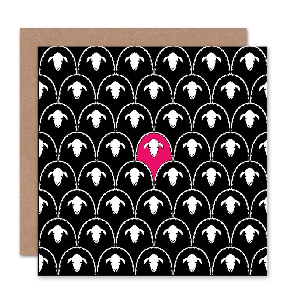 image 1 of Cute Pink Pattern Sheep Art Blank Just to Say Card
