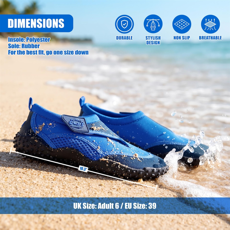 image 1 of GEEZY Aqua Water Shoes, Unisex, Beach Surfing Holidays - Blue, UK Adult 6