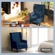 image 8 of HOMCOM Retro Accent Chair, Snow Flannel Wingback Armchair with Wood Frame Button Tufted Design for Living Room Bedroom, Blue