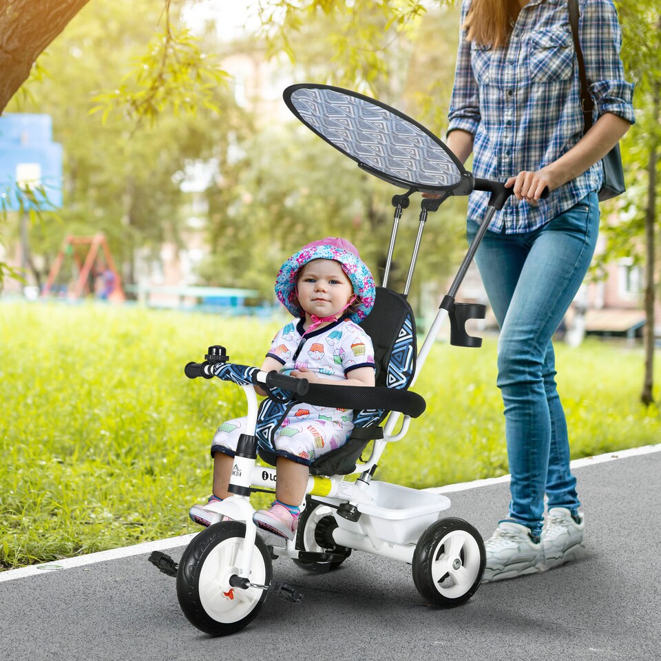 image 1 of HOMCOM 6 in 1 Kids Tricycle w/ Removable Handle for 1.5+ year, Blue