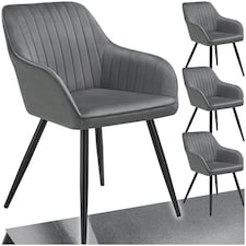 Chair Marilyn - velvet look, quilted, continuous backrest, slim steel legs - Set of 4 Grey | Grey/Black