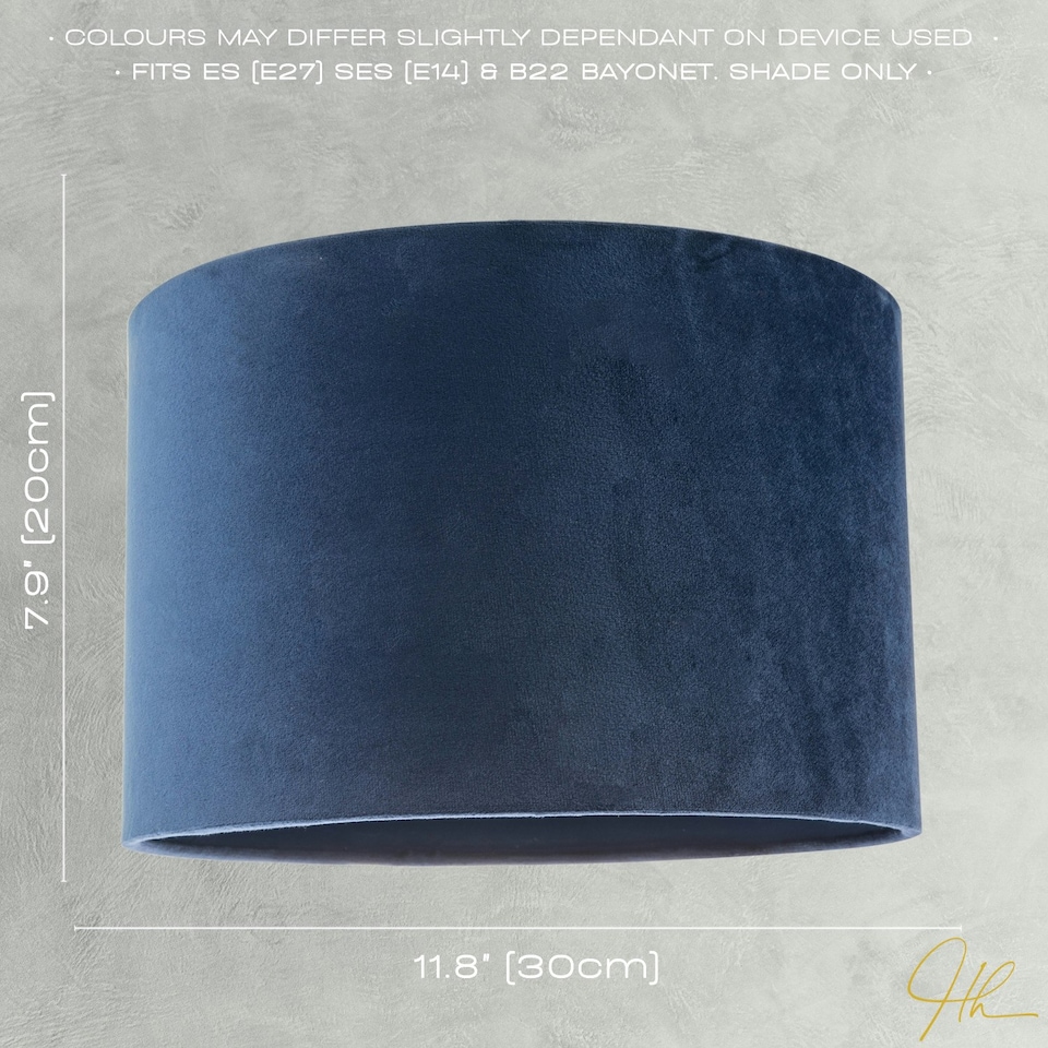 image 1 of Soft Velvet Midnight Blue Fabric Round Lamp Shade for Table or Pendant Blue