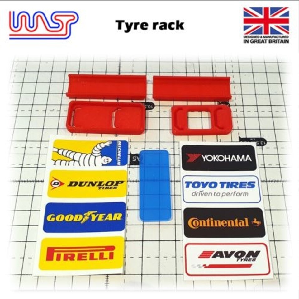 image 1 of Slot Car Scenery Track Side Tyre Wheel Rack Black with Logos 1:32 WASP