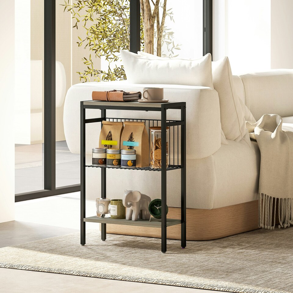 image 1 of HOMCOM Side Table with Storage, Small Table for Living Room, Bedroom Grey