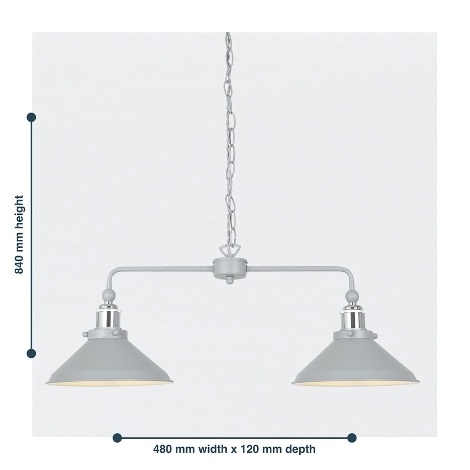 image 1 of First Choice Lighting Set of 2 Maxwell Flint Grey Chrome 2 Light Bar Ceiling Pendant Lights Grey | Grey