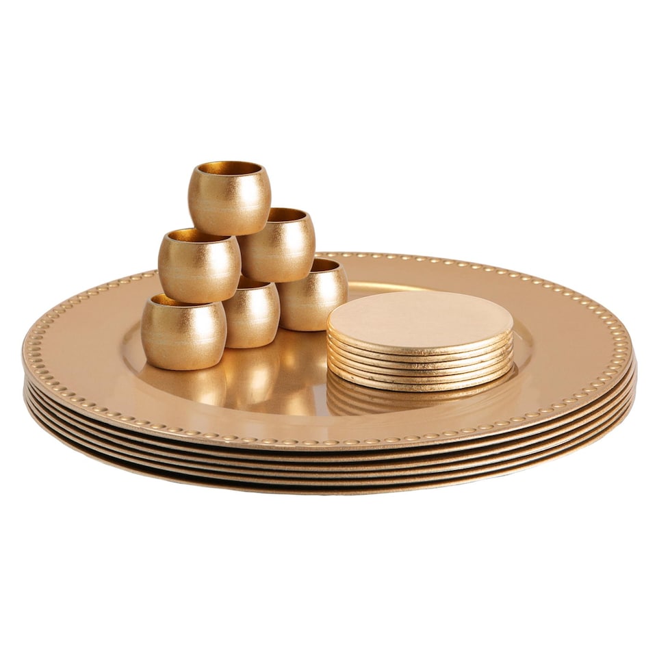 image 1 of Argon Tableware 18pc Round Charger Plates Set - 33cm - Gold Bead
