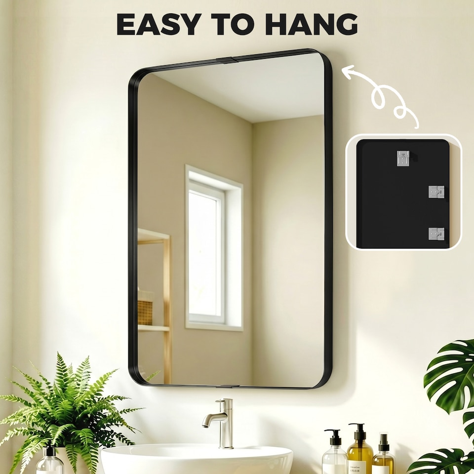 image 1 of HOMCOM Rectangular Wall Mirror, 90 x 60 cm Wall Mounted Bathroom Mirror