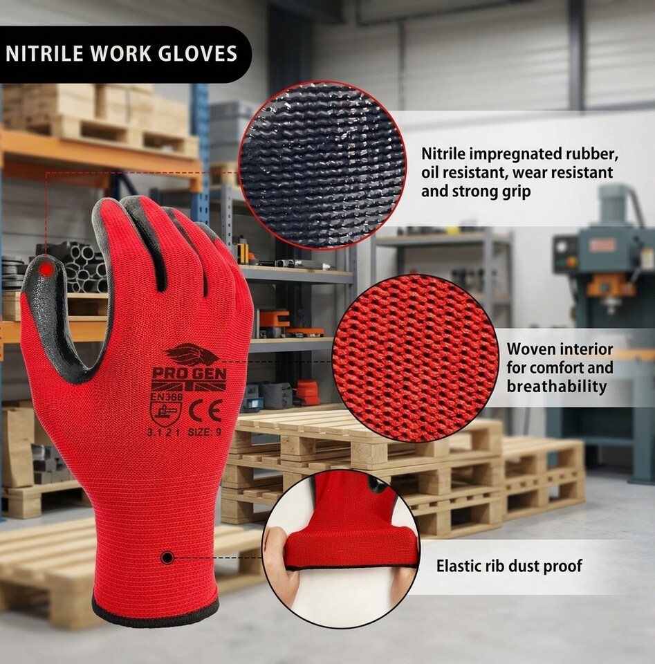 image 1 of 12 Pair Nitrile Coated Work Breathable Safety Gloves for DIY and Gardening