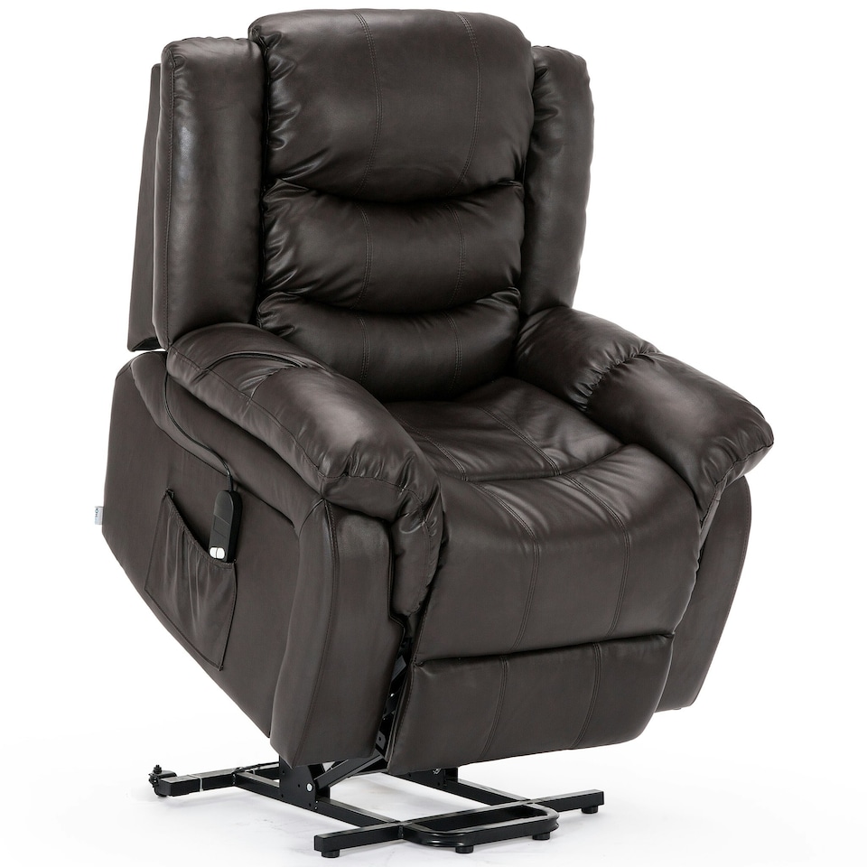 image 1 of Chester Single Motor Rise Recliner Bonded Leather Heat & Massage Chair (Brown)