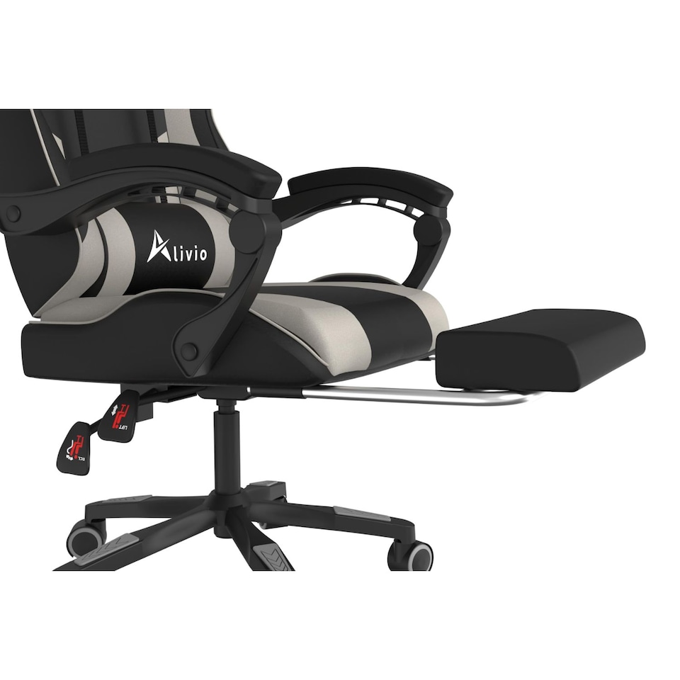 image 1 of Alivio Ergonomic Gaming Chair with Massage Lumbar Cushion & Retractable Footrest, PU Leather Video Game Chair (Grey)