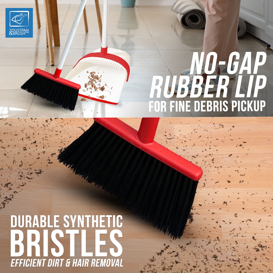 image 1 of Long Handled Dustpan and Brush Set Reduce Bending Tall Lobby Dustpan and Sweeping Brush