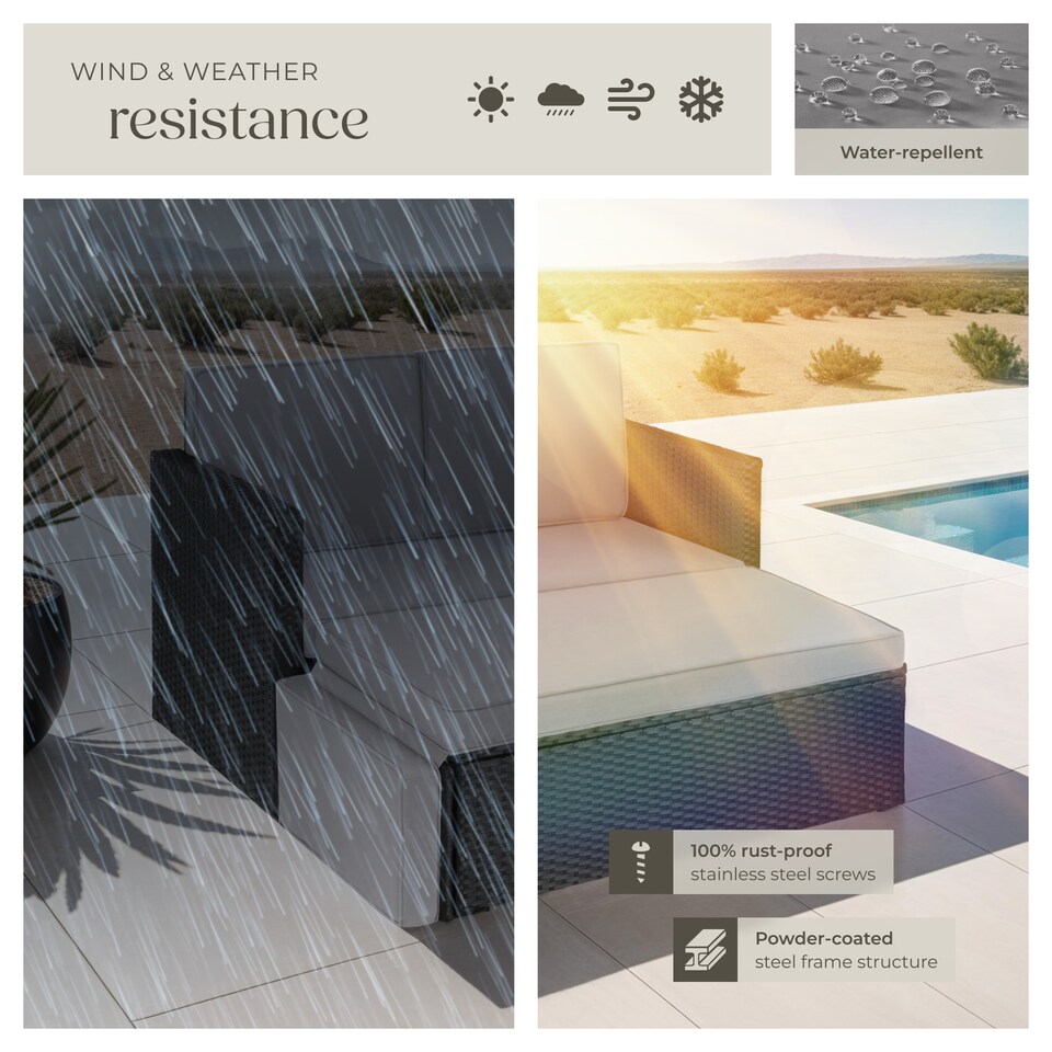 image 1 of Garden Sofa Corfu - 2 seater sofa, stool sun lounger, thick cushions | Black | black/grey | 119 x 64,50 x 71,50 cm | 1