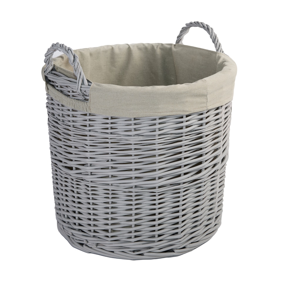 image 1 of Wickerfield Round Wicker Laundry and Storage Basket with Handles and Removable Liner