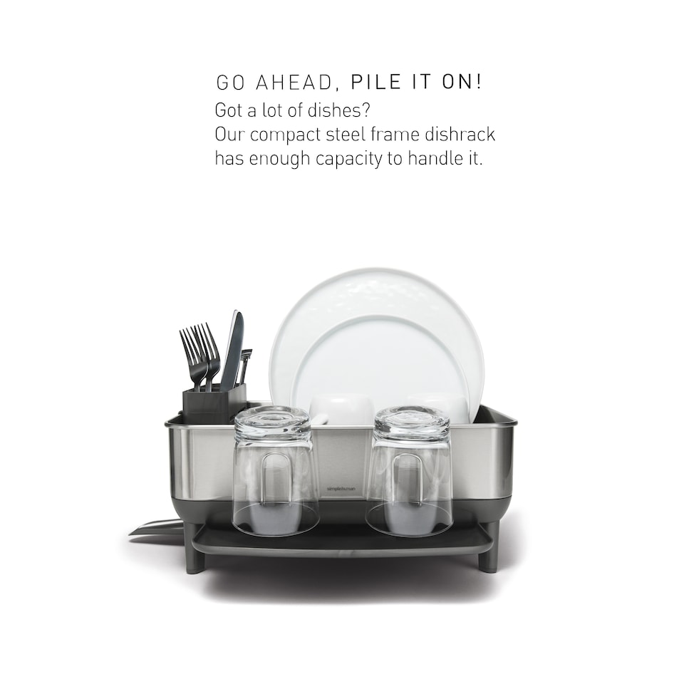 image 1 of Simplehuman Compact Steel Frame Dish Rack Dish Drainer, Brushed Stainless Steel