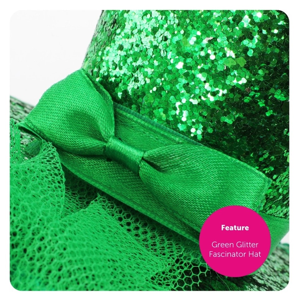 image 1 of Irish Maiden Dress with Fascinator Hat, Irish Flag, Tights | Green | 2XL