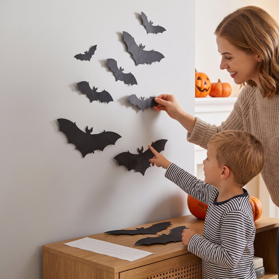image 1 of Spooky Bat Halloween Adhesive Wall Decorations - Pack of 12