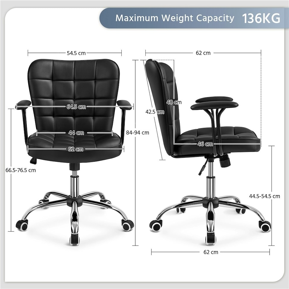 image 1 of Yaheetech Mid-Back PU Leather Office Task Chair with Rolling Wheels | Black