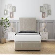 Sloomy Lisbon Cream Plush Divan Bed With Mattress 2 Drawers Right Side With 26" Strutted Headboard & 12" Matching Footboard 5' King | Cream | Cream | King | 1