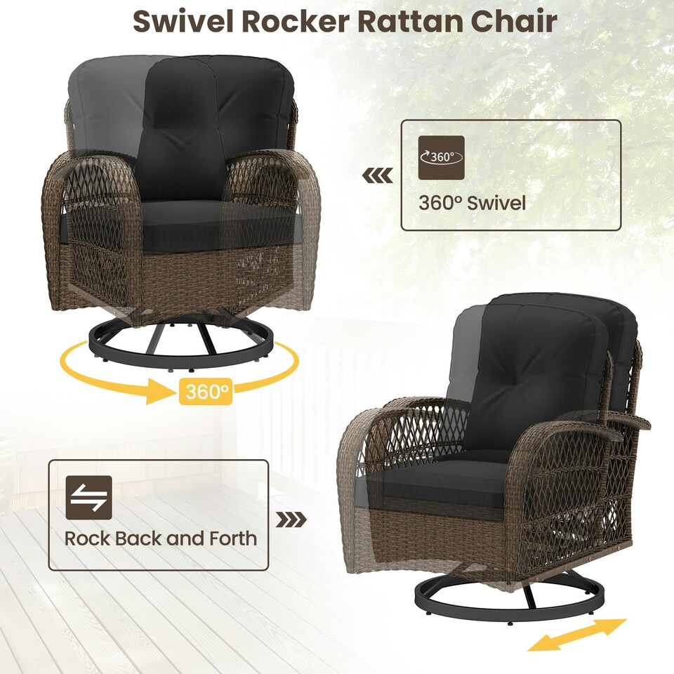 image 1 of COSTWAY 3 Pieces Patio Rattan Bistro Conversation Set Black