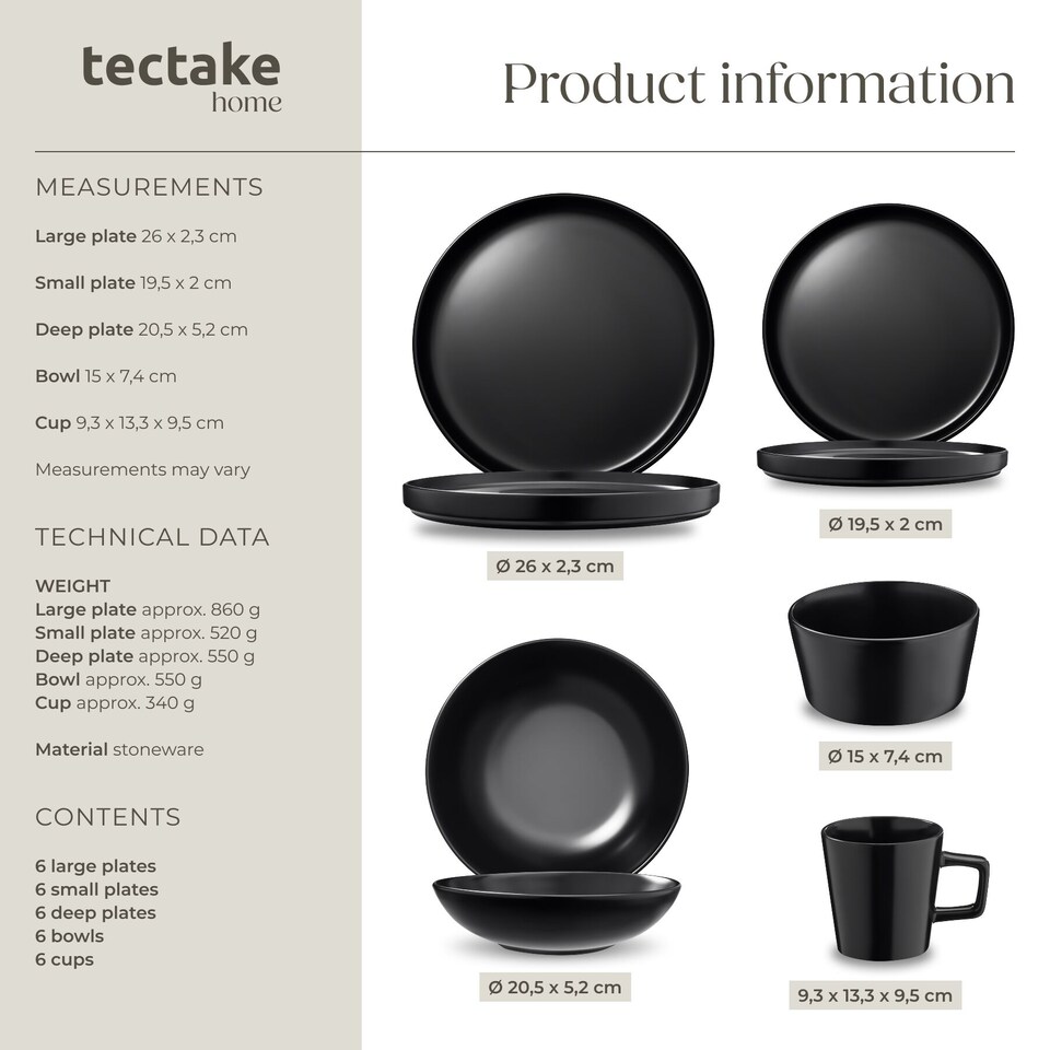 image 1 of Kitchen starter set for 6 people with crockery, pots and more | Black | black/white | 1