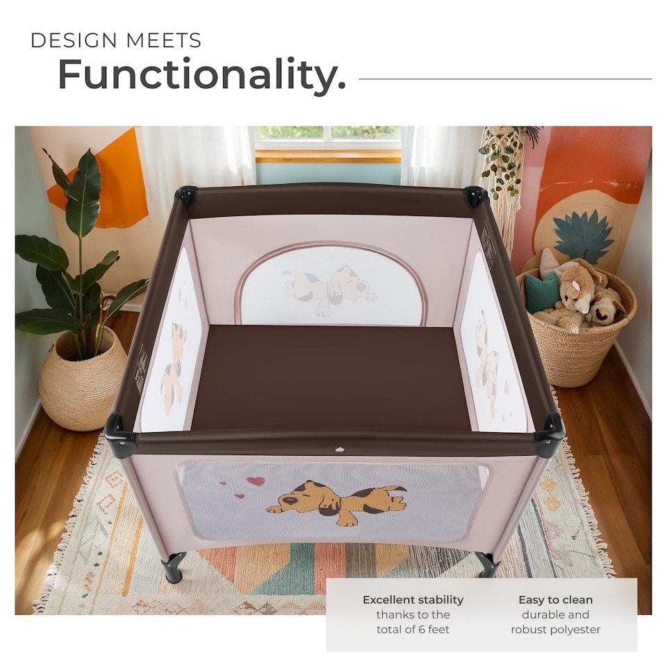 image 1 of Playpen Tommy Junior - stable, foldable, mesh with side zip opening, 105 x 105 x 78 cm | Brown | brown | 105 x 105 x 78 cm | 1