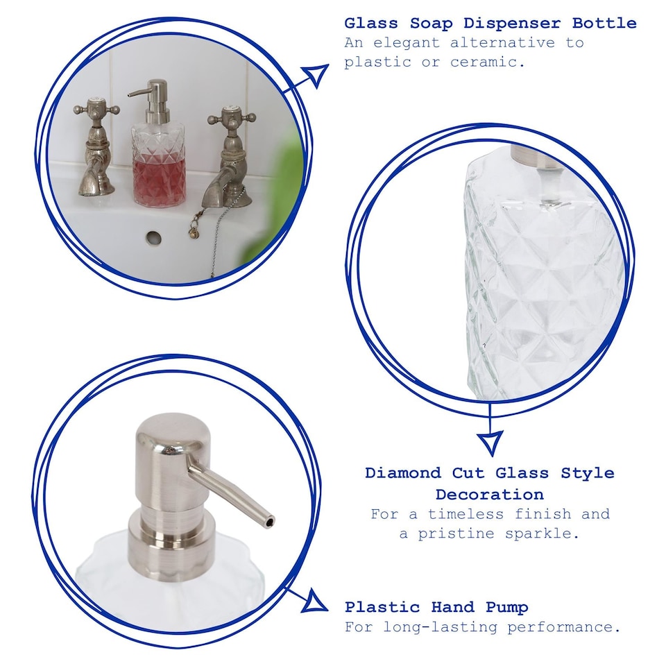 image 1 of Harbour Housewares Prism Glass Soap Dispensers - 330ml - Pack of 2