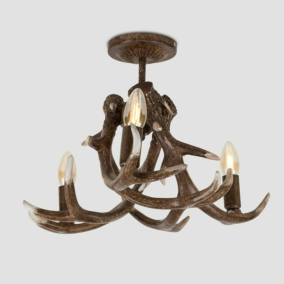 image 1 of ValueLights Rustic Caribou Antler 3 Way Brown Ceiling Light
