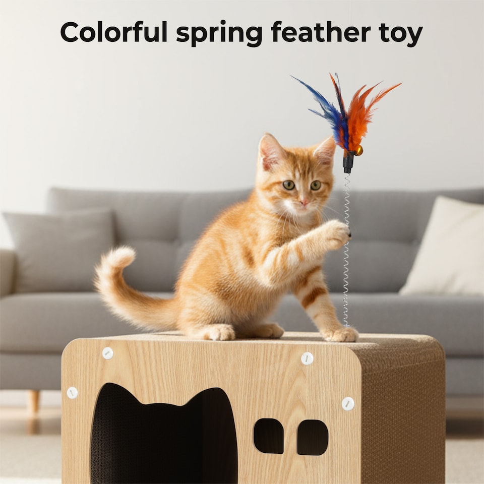 image 1 of Skylos Cat Scratching Post Cardboard House with Toy Indoor Cat Scratcher