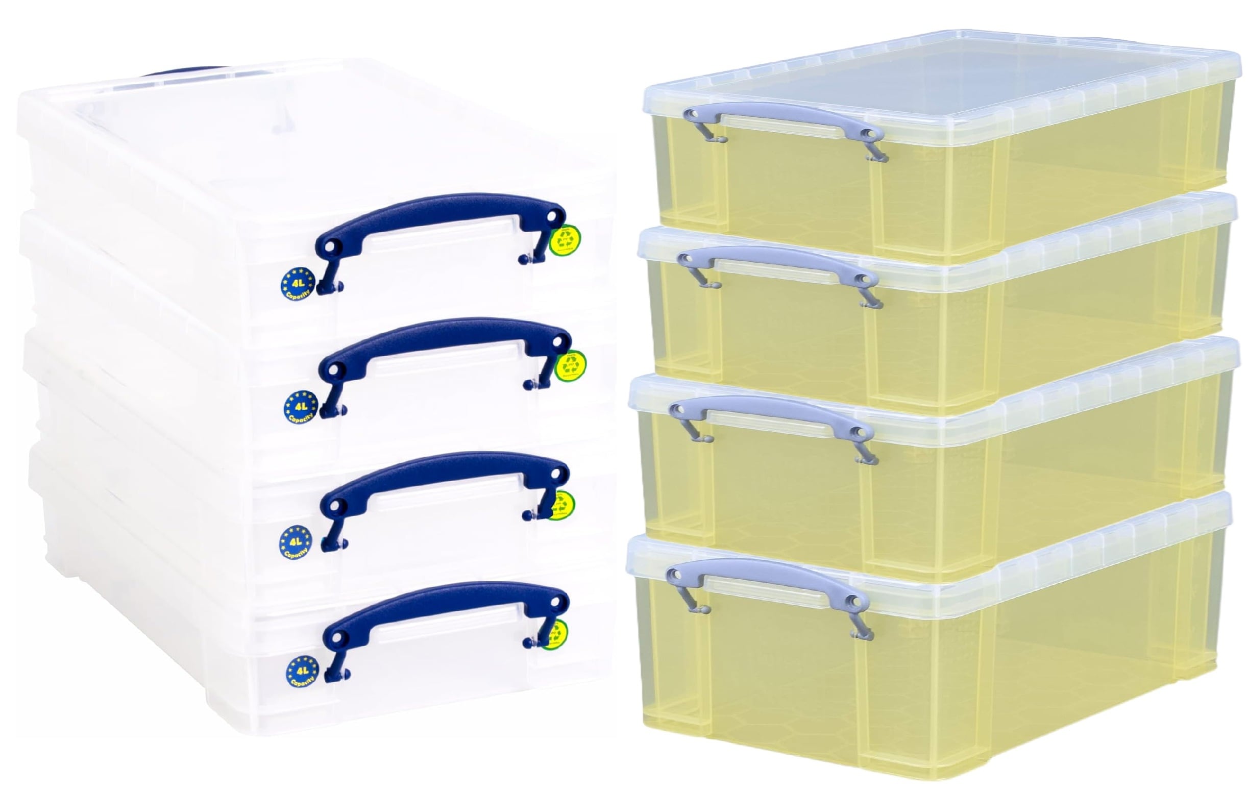 Really Useful Plastic Storage Box Transparent Yellow 4x9L + 4x4L CLEAR ...