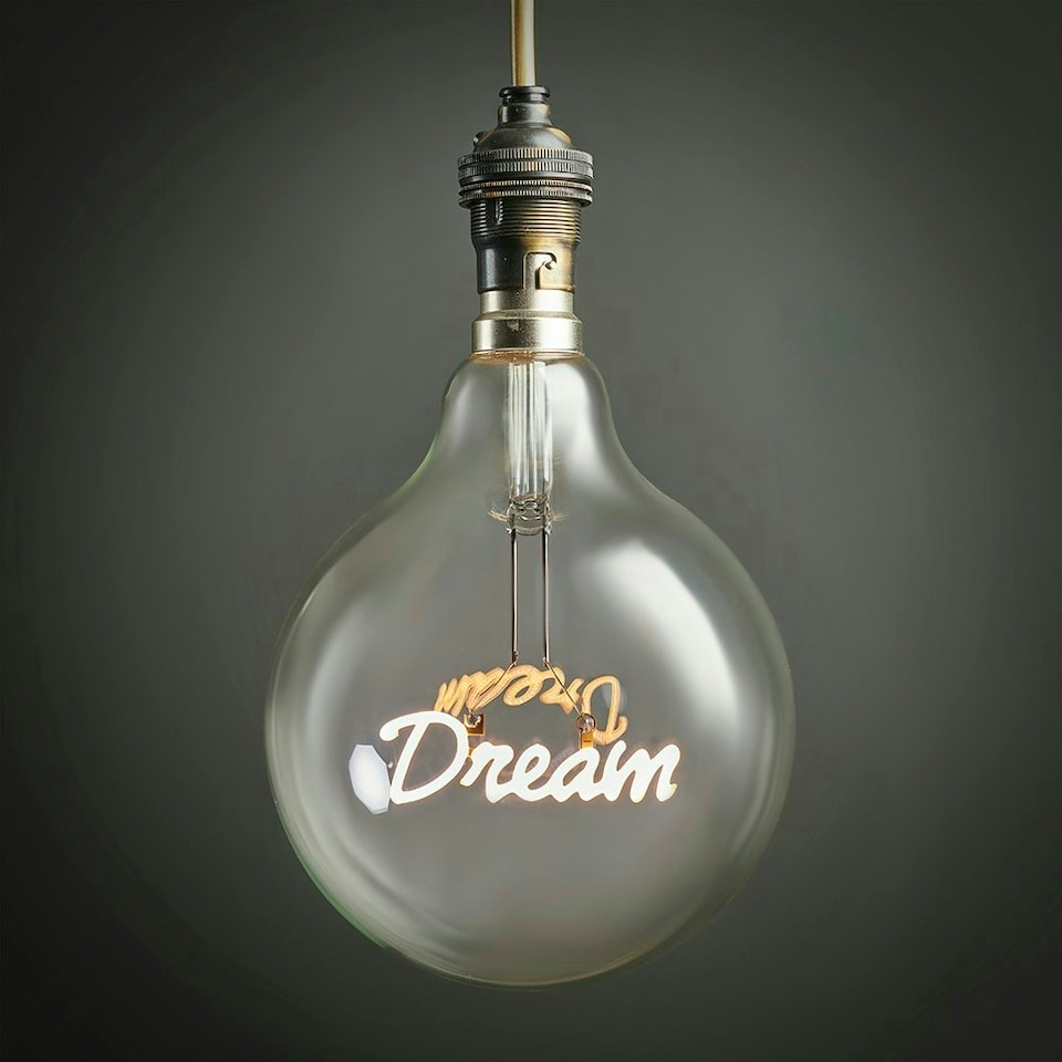 image 1 of ValueLights Vintage Style 2w LED BC B22 Bayonet Cap Word Script Dream Design Clear Light Bulb - Dream
