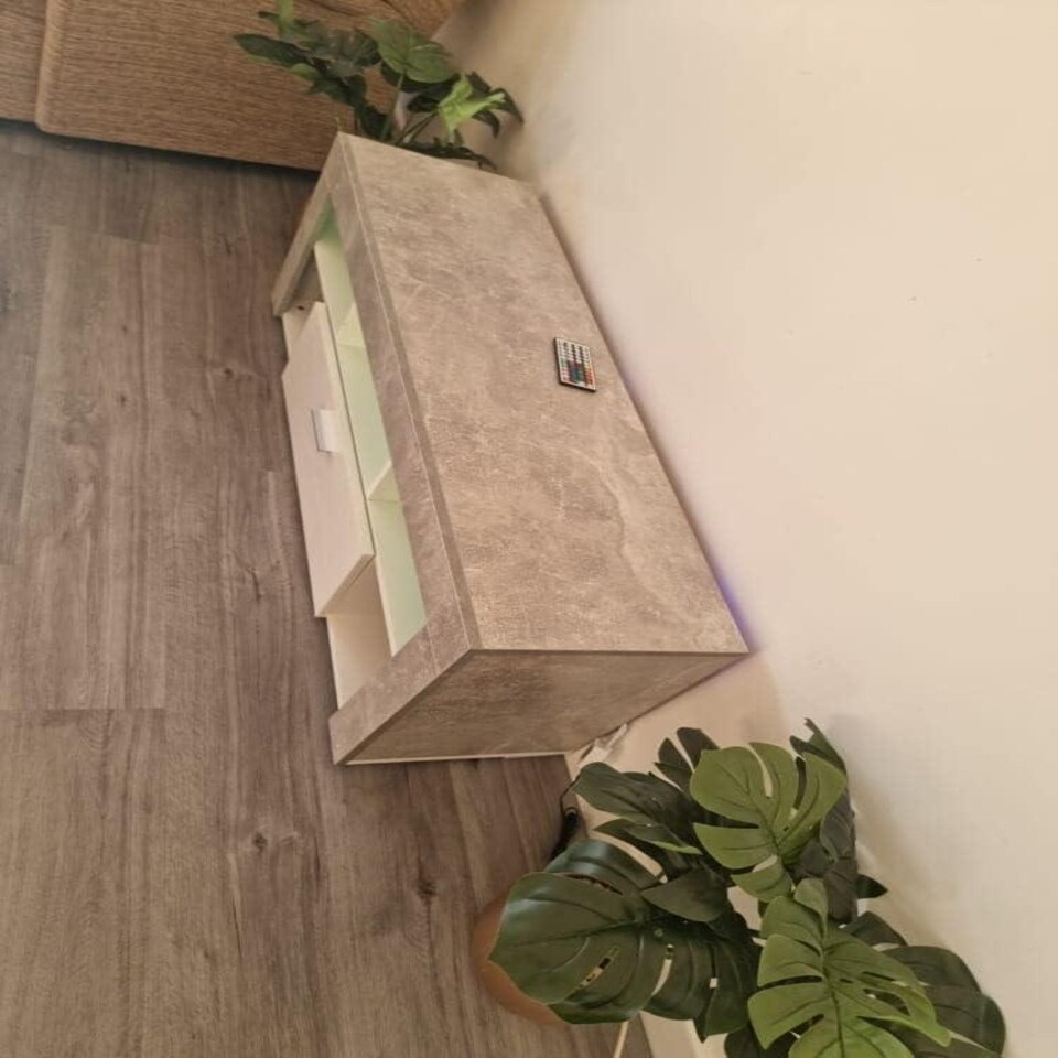 image 1 of TV CABINET LED UNIT Stand Body High glossy doors with LED Lights STONE GREY Grey
