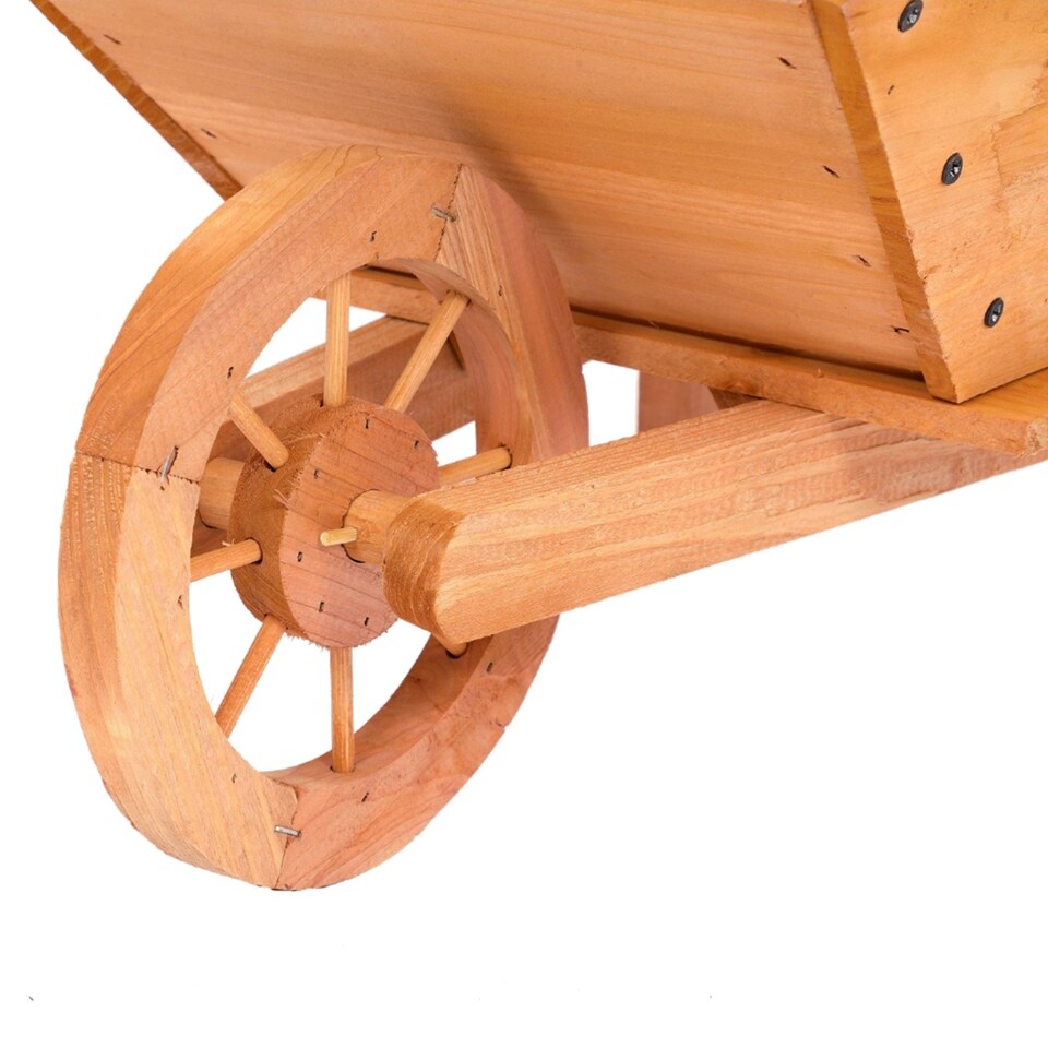 image 1 of Garden Wooden Wheelbarrow Flower Planter Ornamental Plant Pot | Brown