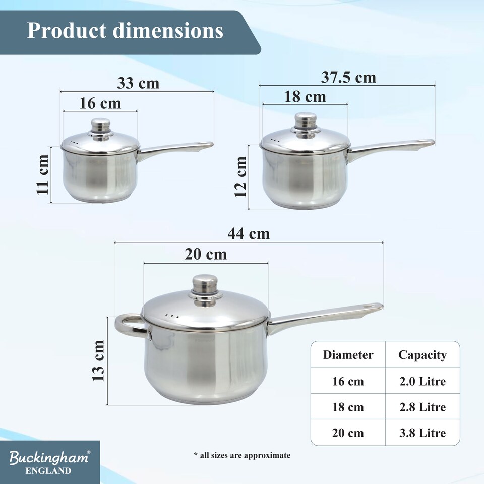 image 1 of Buckingham Stainless Steel 3 Piece Saucepan Set  Premium Quality | Silver