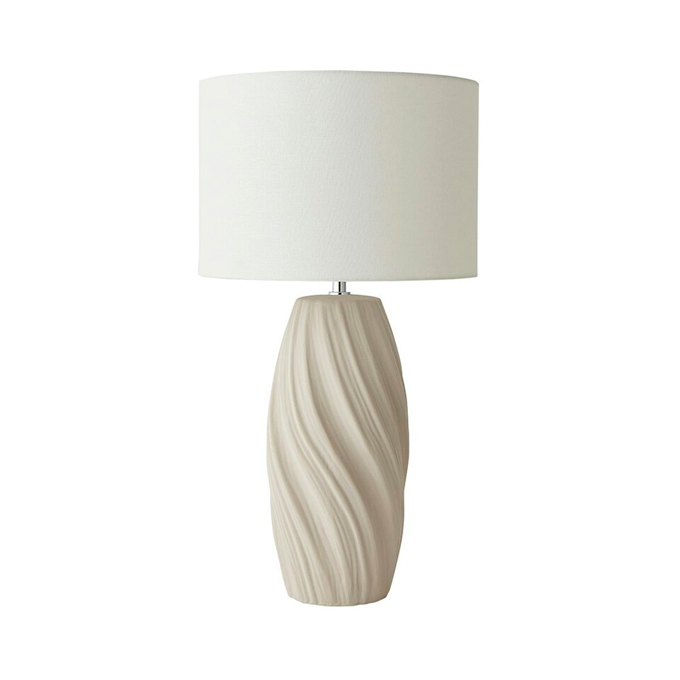 image 1 of ValueLights Lydia Natural Linen Drum Lamp Shade Tall Swirl Natural Table Lamp with LED Bulb Cream