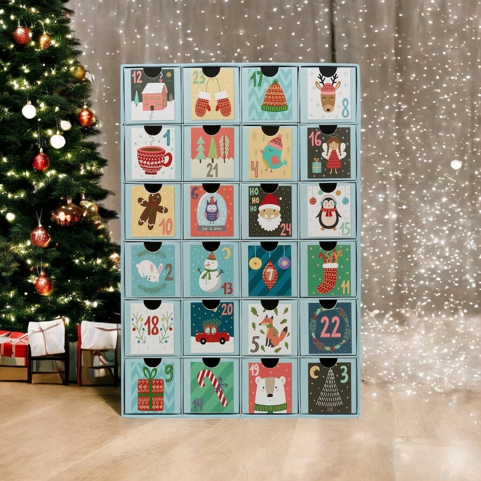 image 1 of 3D Christmas Advent Calendar Pull Out Cardboard Countdown Date Numbered Boxes