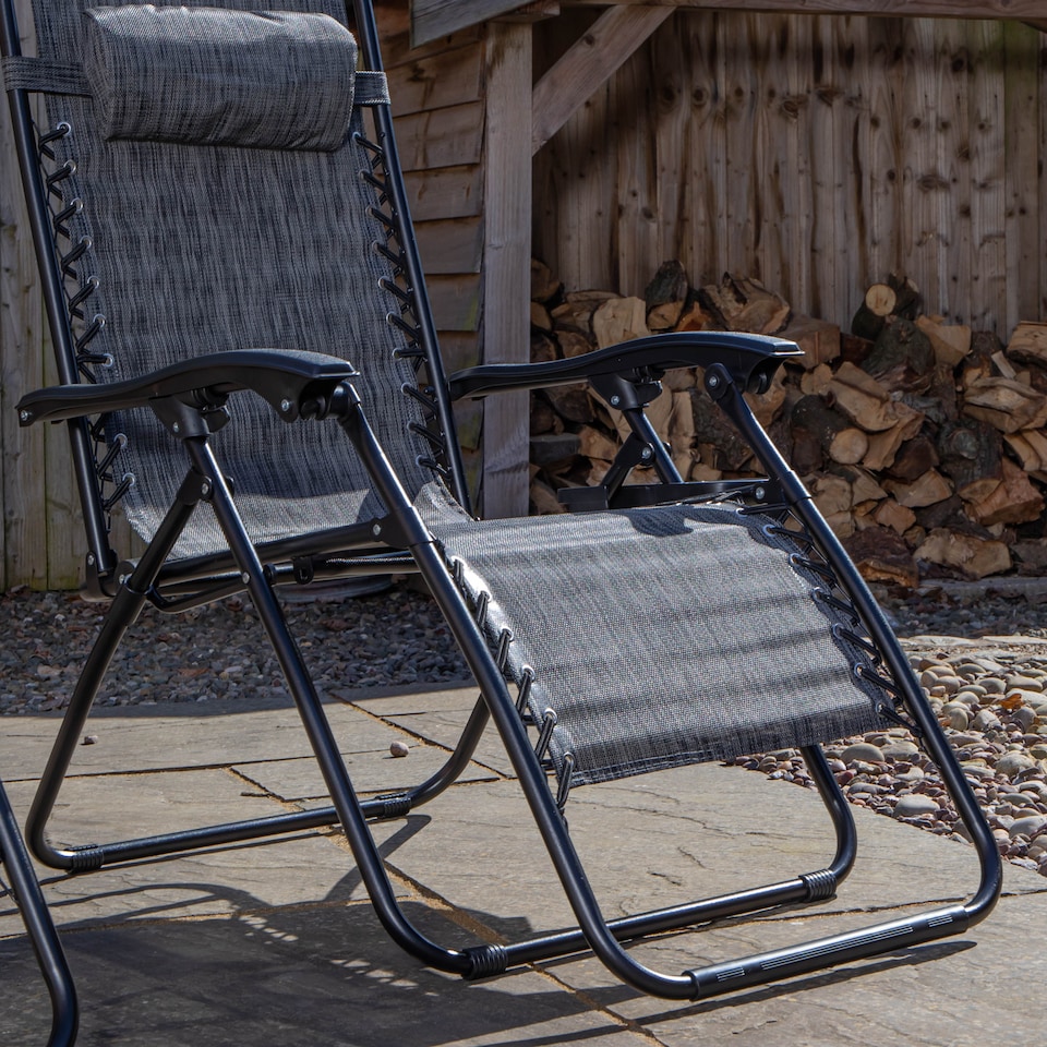 image 1 of Set of 2 Multi Position Garden Zero Gravity Relaxer Chair Sun Lounger in Mixed Grey | Grey | Grey