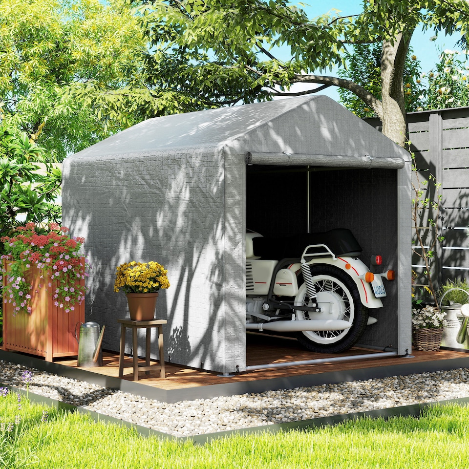 image 1 of Outsunny 1.6 x 2.2m Garden Storage Shed Tent, Portable Shed Shelter with Galvanised Steel Frame and Large Door, for Motorbike, Garden Tools, Bike Storage, Light Grey | Grey | Light Grey | 1