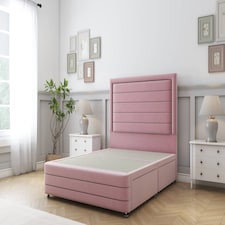 Sloomy Ashford Pink Plush Divan Bed Base 2 Drawers Left Side With 26 Inch Strutted Headboard & 12 Inch Matching Footboard | Pink | Pink | King | 1