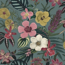 Rasch Priya Floral Wallpaper - Multicoloured/Petrol - 10m x 53cm Multi