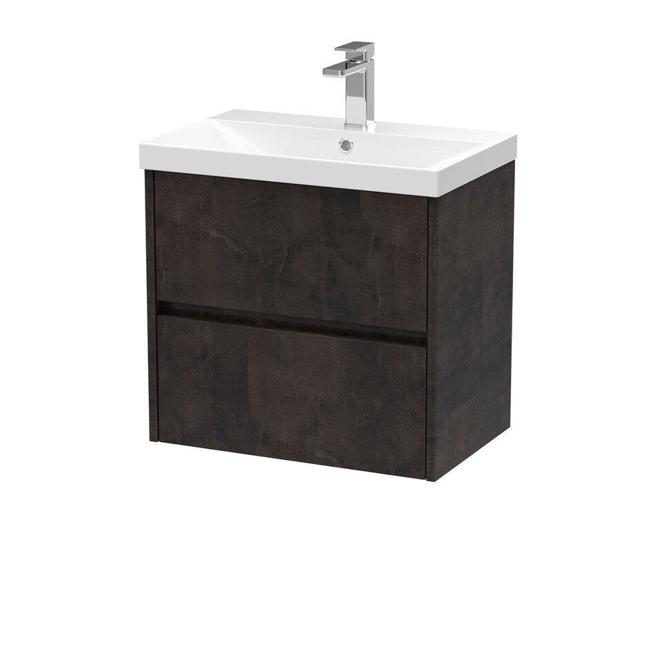 image 1 of Balterley Chartley Contemporary 2 Drawer Wall Hung Vanity Unit with Thin Edge Basin, Metallic Slate, 600mm