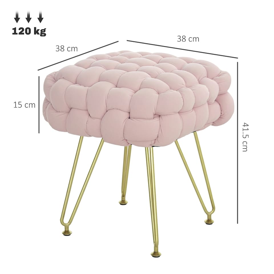 image 1 of HOMCOM Woven Velvet Foot Stool with Steel Legs for Living Room, Pink