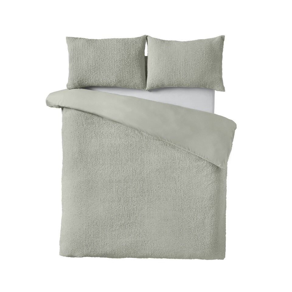 image 1 of Catherine Lansfield Crinkle Seersucker Duvet Cover Set | Green | King