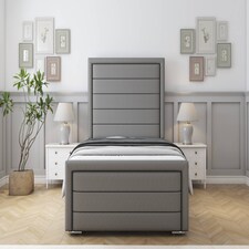 Sloomy Ashford Pewter Dumfries Bed Frame With Mattress With 50" Upholstered Headboard 4' Small Double