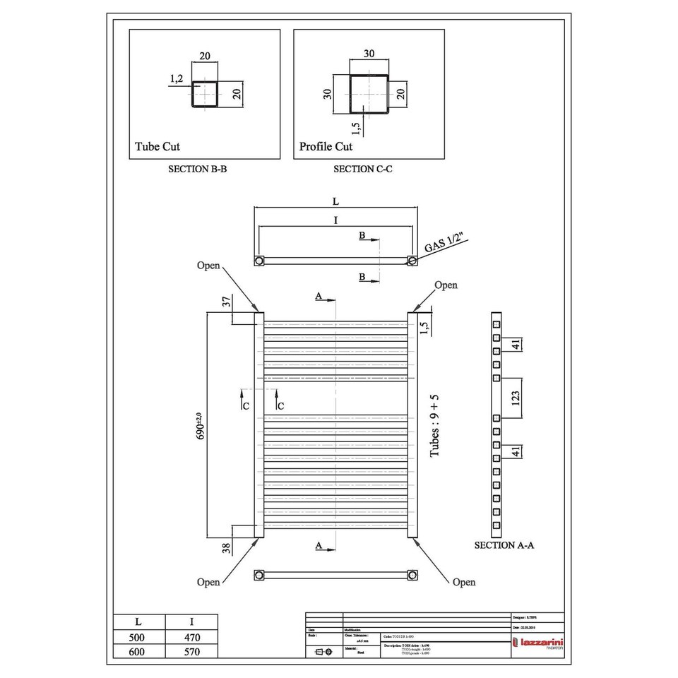 image 1 of Todi - Chrome Electric Towel Rail H690mm x W500mm Straight 300w Thermostatic
