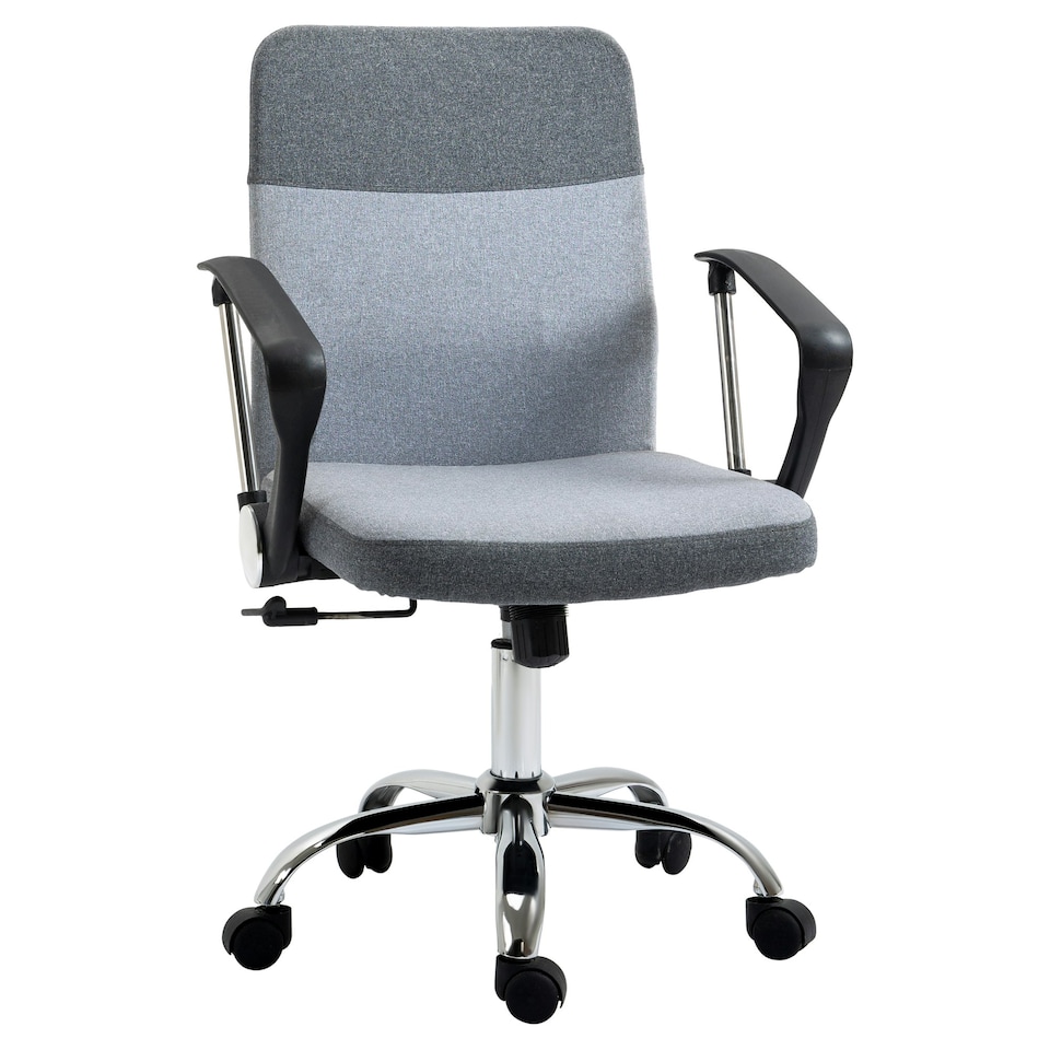 image 1 of Vinsetto Office Chair Linen Swivel Desk Chair Home Study Rocker w/ Wheel, Grey