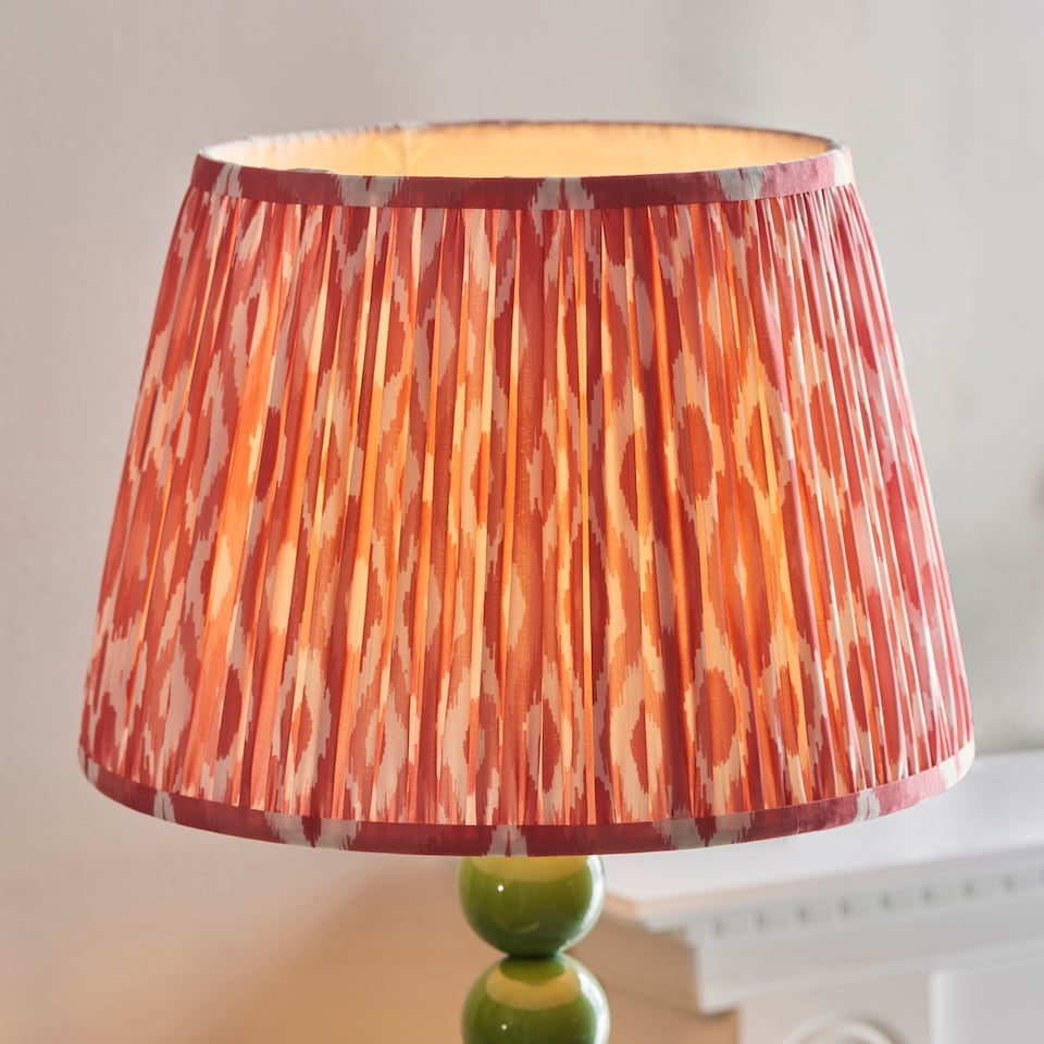 image 1 of Higgledy Gloss Cotswold Green Paint Floor Lamp with Coral Pink Fabric Ikat Shade 35cm E27