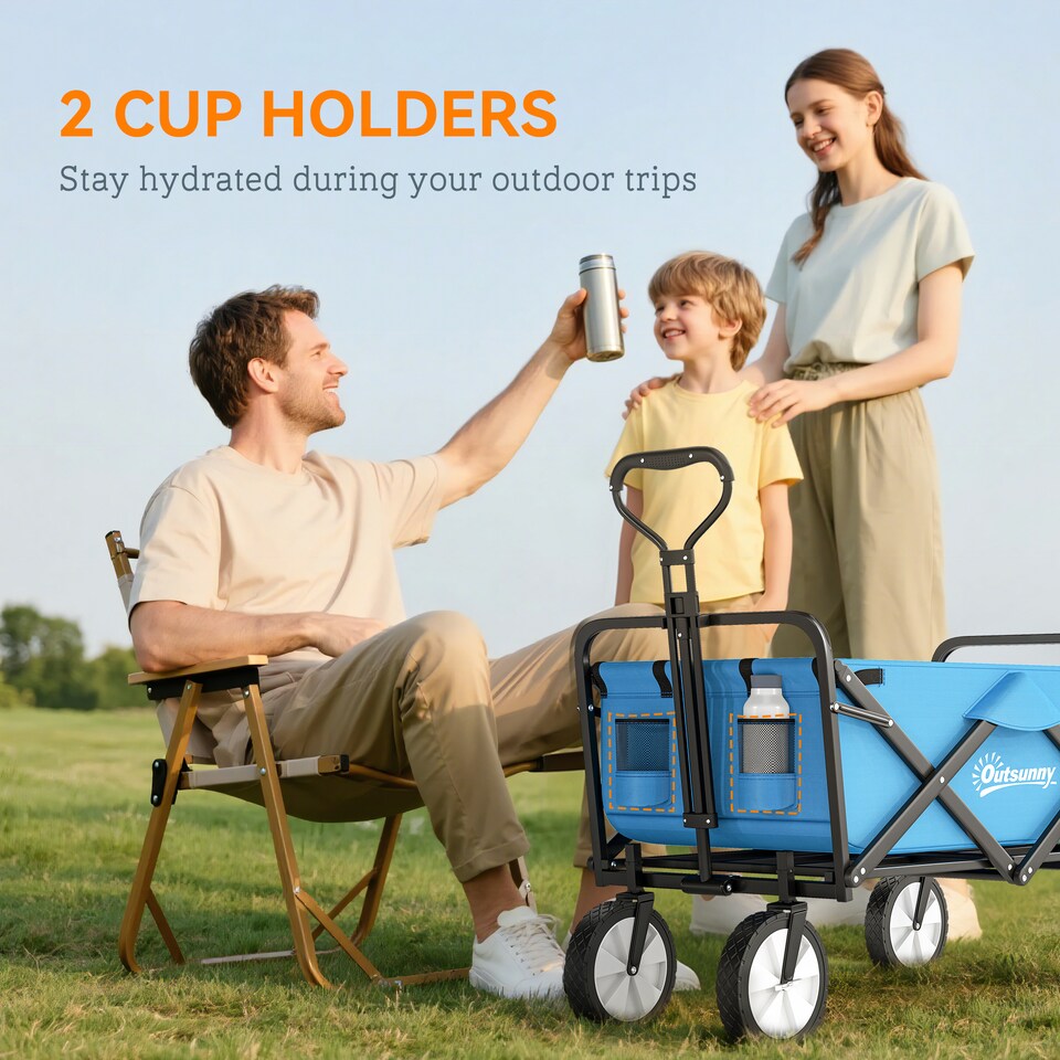 image 1 of Outsunny Folding Outdoor Storage Trolley Cart Bag Telescopic Handle Brakes Blue