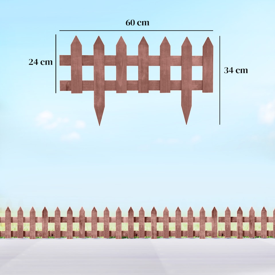 image 1 of Outsunny Pack of 12 Wooden Plant Border Fence Garden Fixed Picket Fence Brown